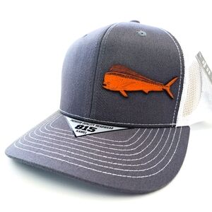 Mahi Dorado Fishing Leather Patch Trucker Mesh Snapback Black